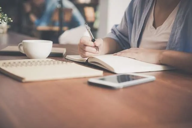 Open journal with weekly reflection notes